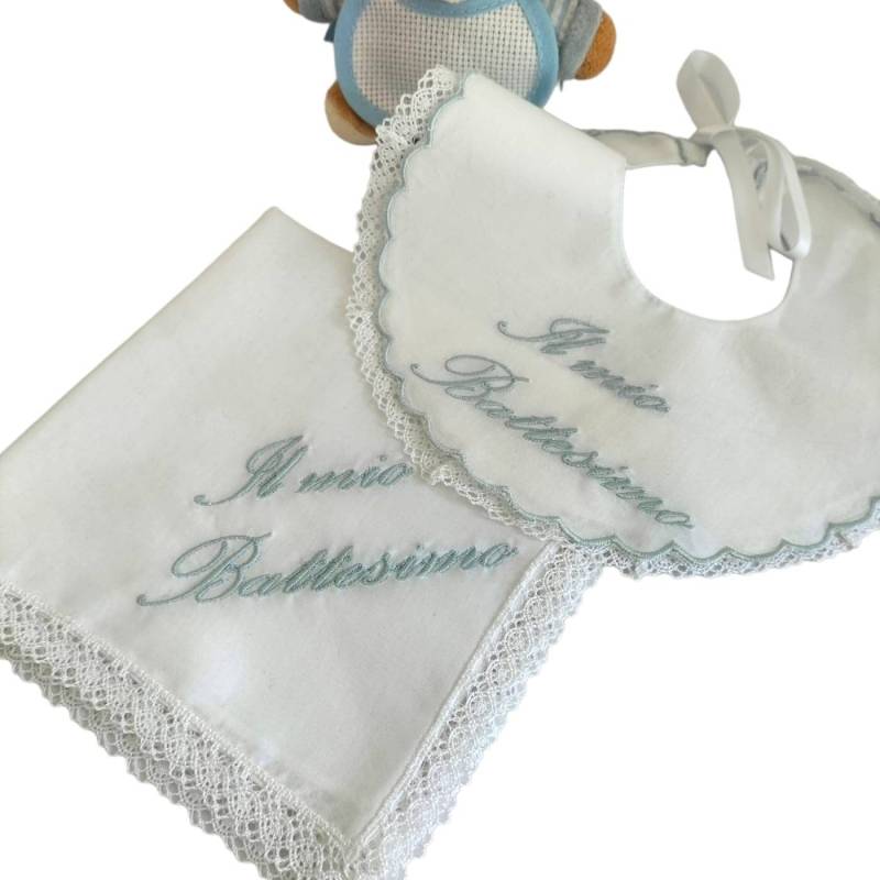 Bavoir et mouchoir de baptême pour bébé - 