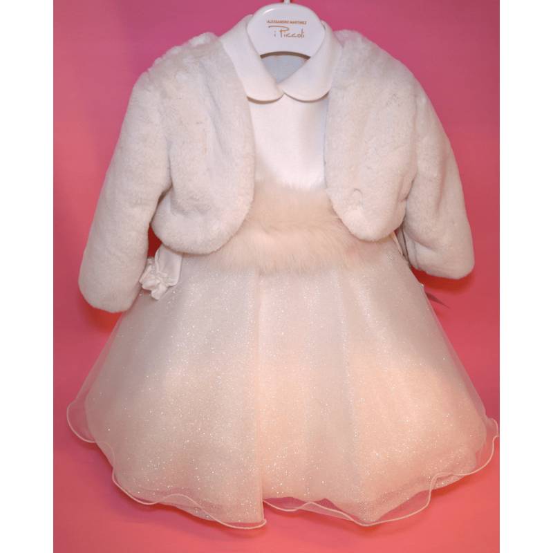 Baby girl christening ceremony dress with faux fur 18 and 24 months - 