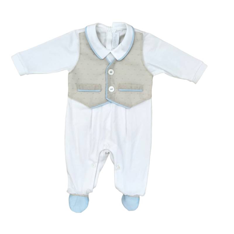 Newborn cotton sleepsuit Minù white dove grey and light blue - 