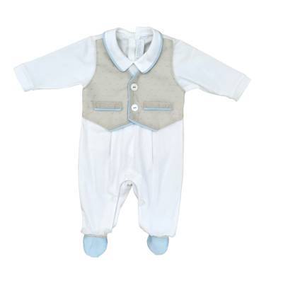 Pelele de algodón para recién nacido Minù blanco gris paloma y azul claro - 