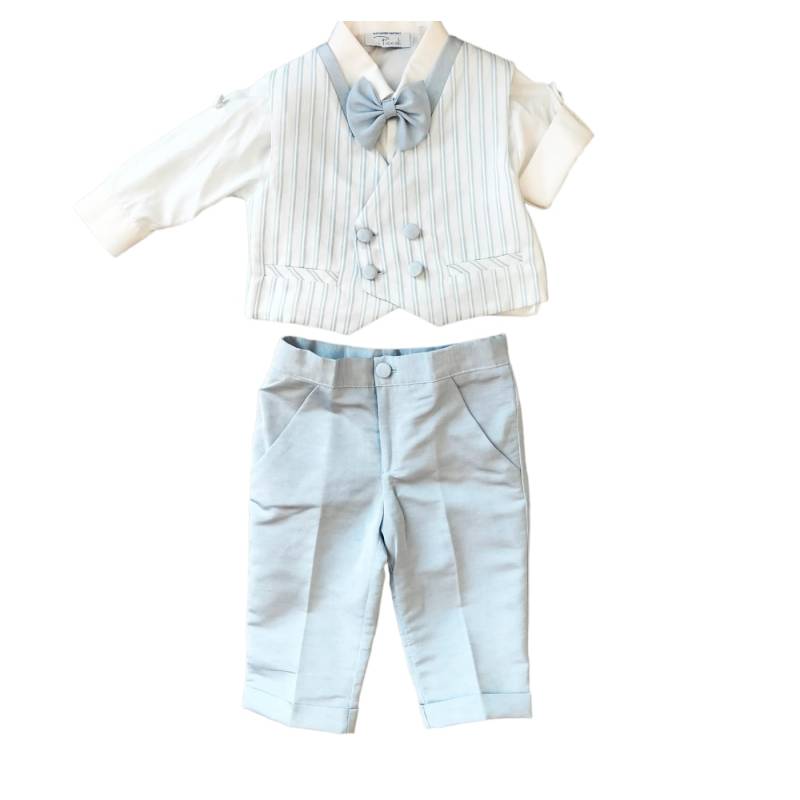 Fato de batizado elegante branco e azul claro para cerimónia tamanho 9-12-18-30 meses - 