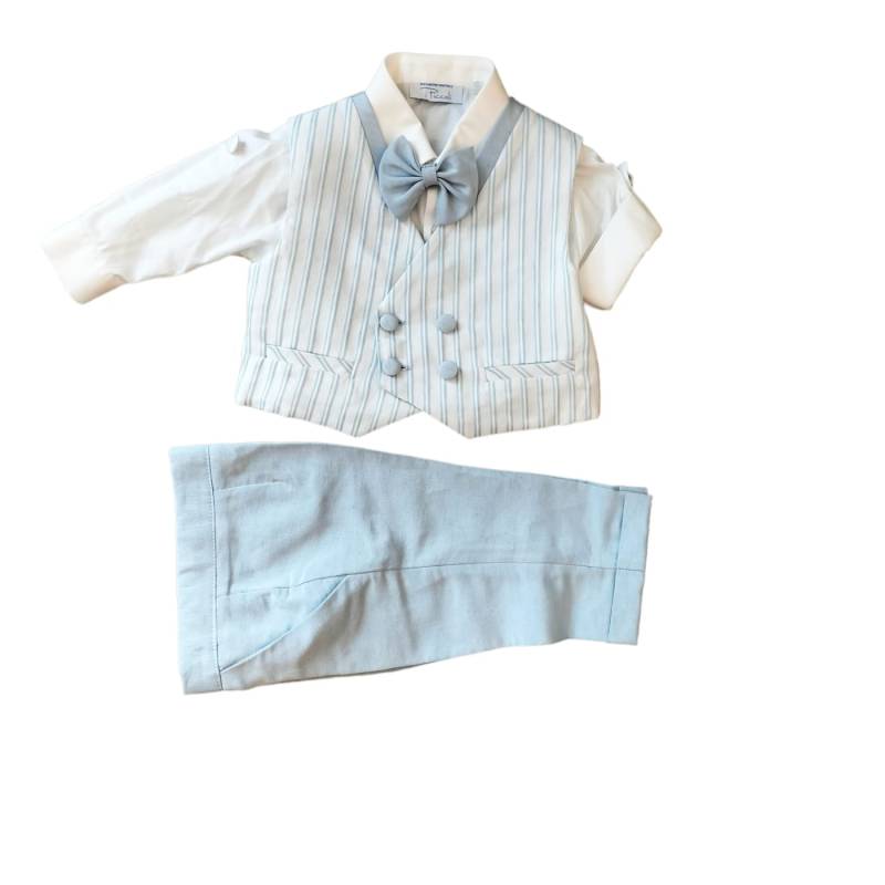 Completo elegante  battesimo cerimonia bianco e celeste misura 30 mesi - 