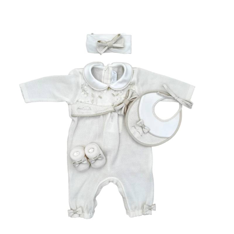 Babyschlafanzug aus extrafeiner Wolle in Creme und Gold, Größe 1 Monat Minù - 