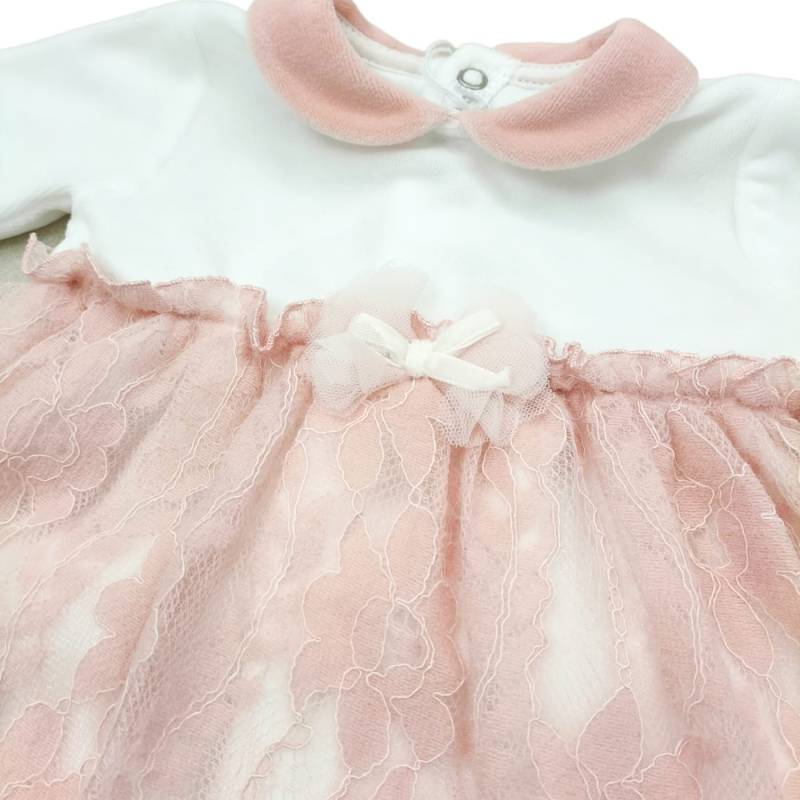 Housse pour nouveau-né en chenille blanche et rose 1 mois avec dentelle - 