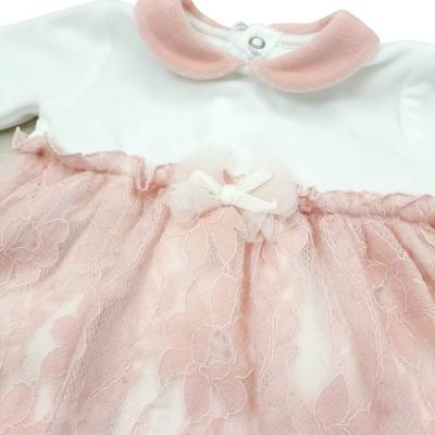 Coprifasce neonata ciniglia bianco e rosa 1 mese con merletto - 
