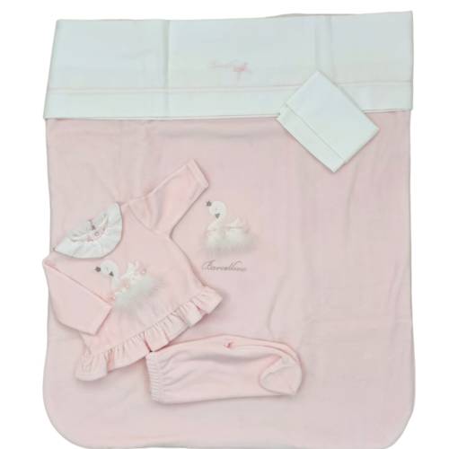 Coordinato nascita copertina neonata in ciniglia rosa coprifasce 1 mese  Barcellino