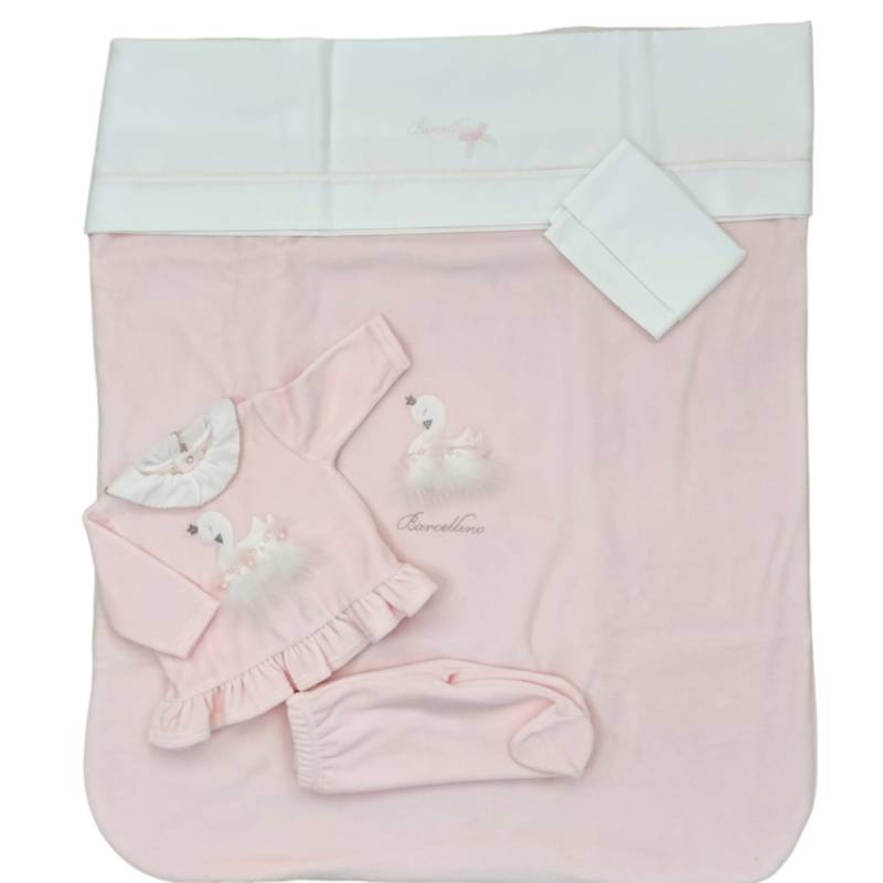 Coordinato nascita copertina neonata in ciniglia rosa coprifasce 1 mese Barcellino - 