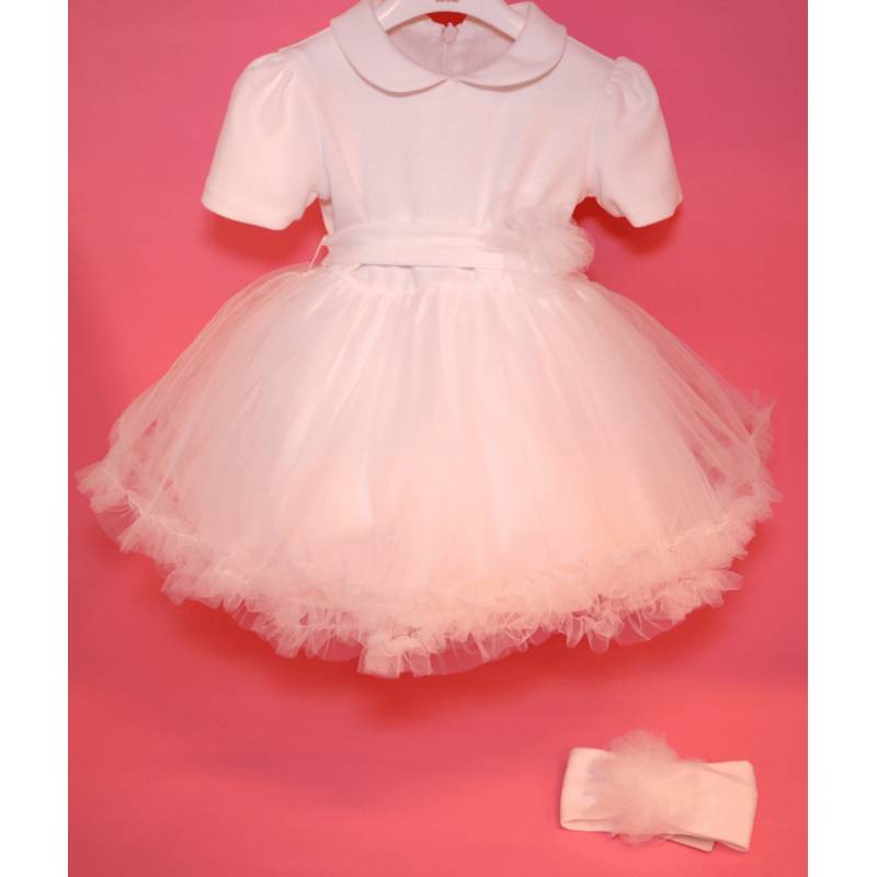 Baby girl white christening ceremony dress with headband 6 months and 24 months - 