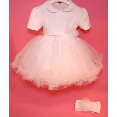 Vestitino cerimonia Battesimo bambina bianco  con  fascetta 6 mesi e 24 mesi - 