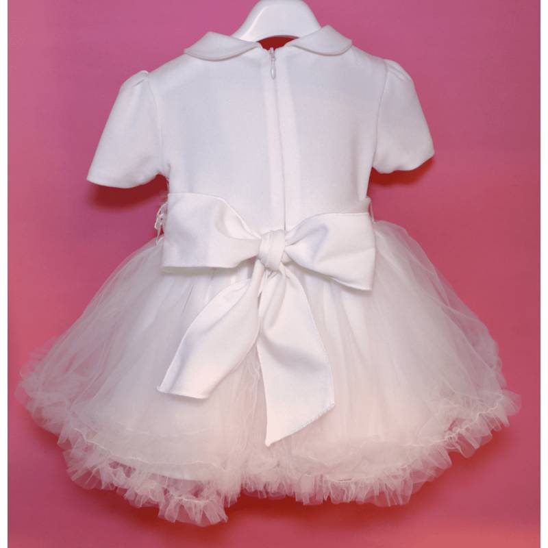 Vestitino cerimonia Battesimo bambina bianco  con  fascetta 6 mesi e 24 mesi - 