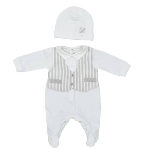 Grenouillère nouveau-né avec gilet fantaisie 1 mois en coton beige crème - 