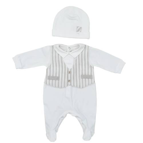 Tutina neonato ciniglia bianco panna 0-1 mese. Tutina gilet e papillon