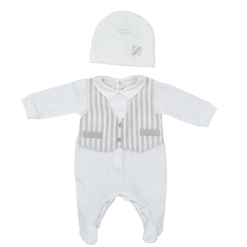 Newborn baby sleepsuit with beige cream cotton 1 month mock waistcoat - 