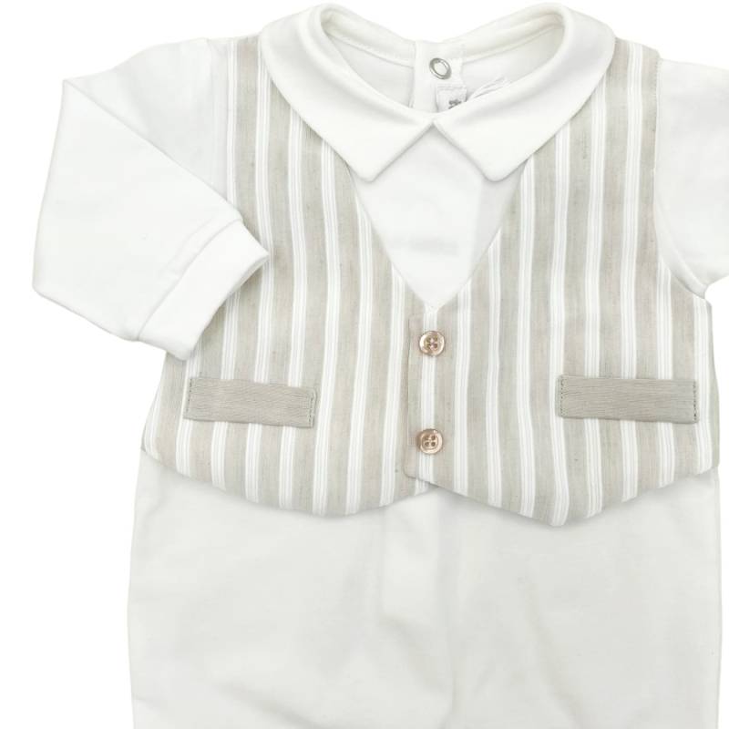 Grenouillère nouveau-né avec gilet fantaisie 1 mois en coton beige crème - 