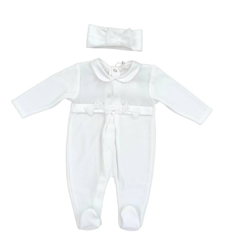 Canastilla para recién nacida - Pelele con banda de chenilla blanca Ninnaoh 3 meses - Vendita Abbigliamento Neonato