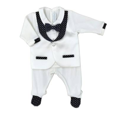 Newborn baby outfit Minù in white and blue chenille - 