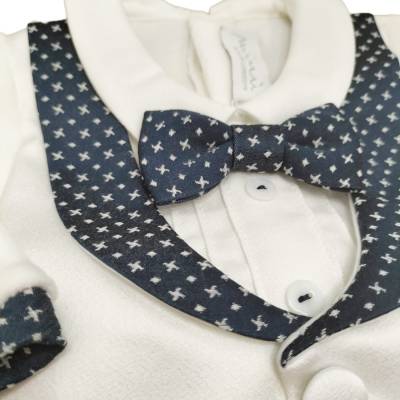 Fato de bebé recém-nascido Minù em chenille branco e azul - 