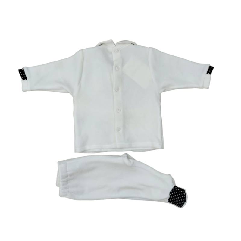 Neugeborenes Baby-Outfit Minù aus weißer und blauer Chenille - 