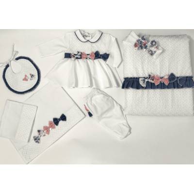 Coordinato nascita bambina in cotone bianco pizzo San Gallo coprifasce 1 mese Ninnaoh - 