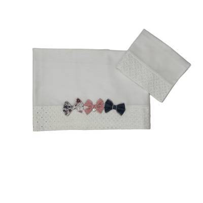 Parure de naissance pour fille en dentelle de coton blanc St. Gallen 1 month band cover Ninnaoh - 