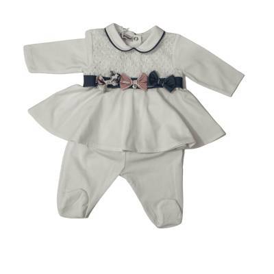 Coordinato nascita bambina in cotone bianco pizzo San Gallo coprifasce 1 mese Ninnaoh - 