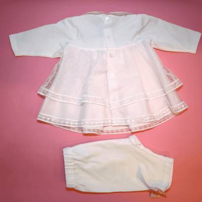 Coordinato nascita in cotone bambina elegante con merletto coprifasce misura 1 mese Minù - 