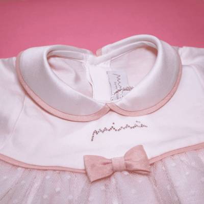 Coordinato nascita in cotone bambina elegante con merletto coprifasce misura 1 mese Minù - 