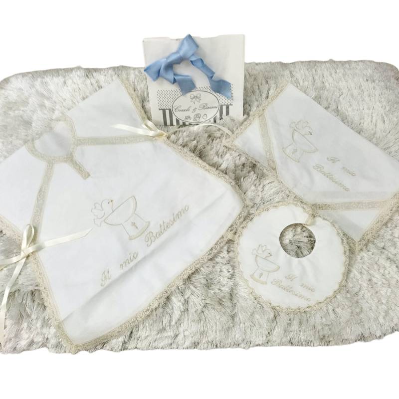 Taufbluse mit Latz und Taschentuch - 