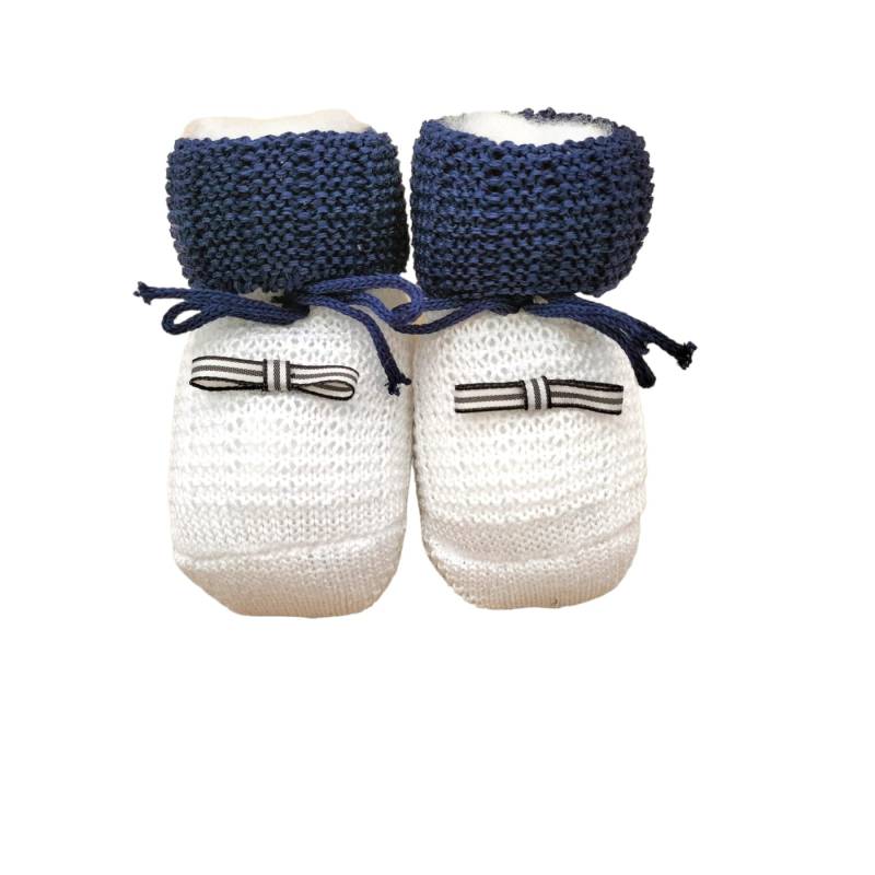 Weißer und blauer Babyschuh für Neugeborene aus 100% Baumwolle 0/3 Monate - 