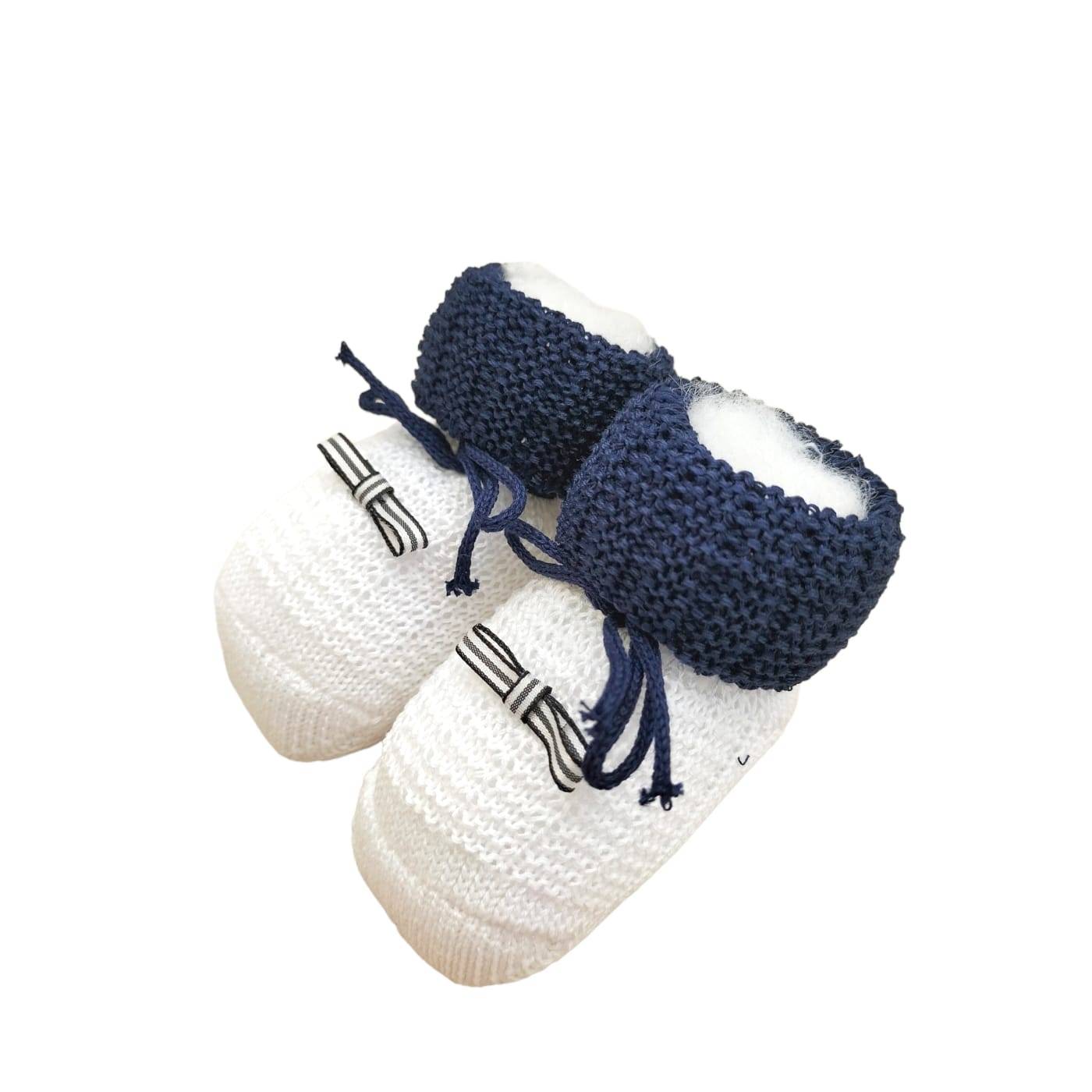 scarpina neonato in cotone 100% 0/3 mesi bianco e blu