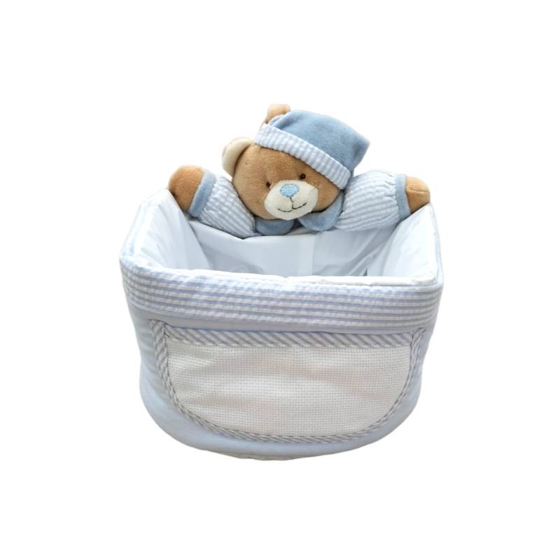 Embroiderable plastic-coated baby basket with teddy bear - 