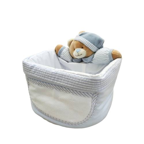 Cesto de bebé bordado revestido a plástico com ursinho de peluche -  2