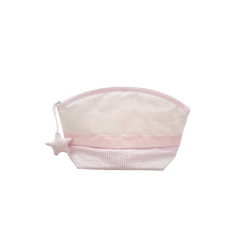Bolso de mano bordable en punto de cruz rosa bebé - 