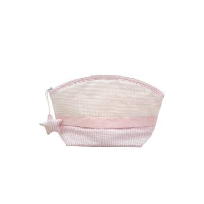 Saco de mão bordável em ponto de cruz rosa bebé - 