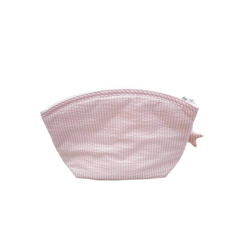 Pochette brodée au point de croix rose bébé - 