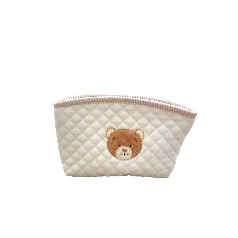 Cream newborn baby everything pouch with teddy bear - 