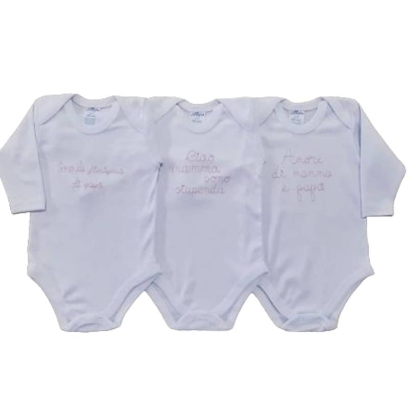 Body bebé tripac en 100% algodón blanco bordado rosa - 