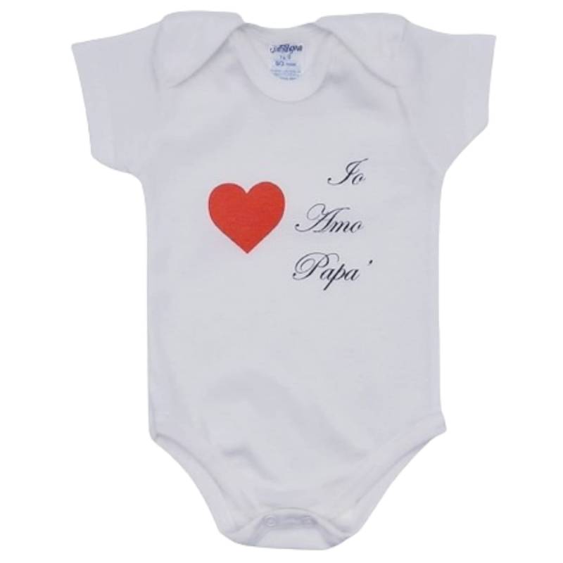 Unisex newborn baby bodysuit half-sleeve in 100% white cotton with print - 