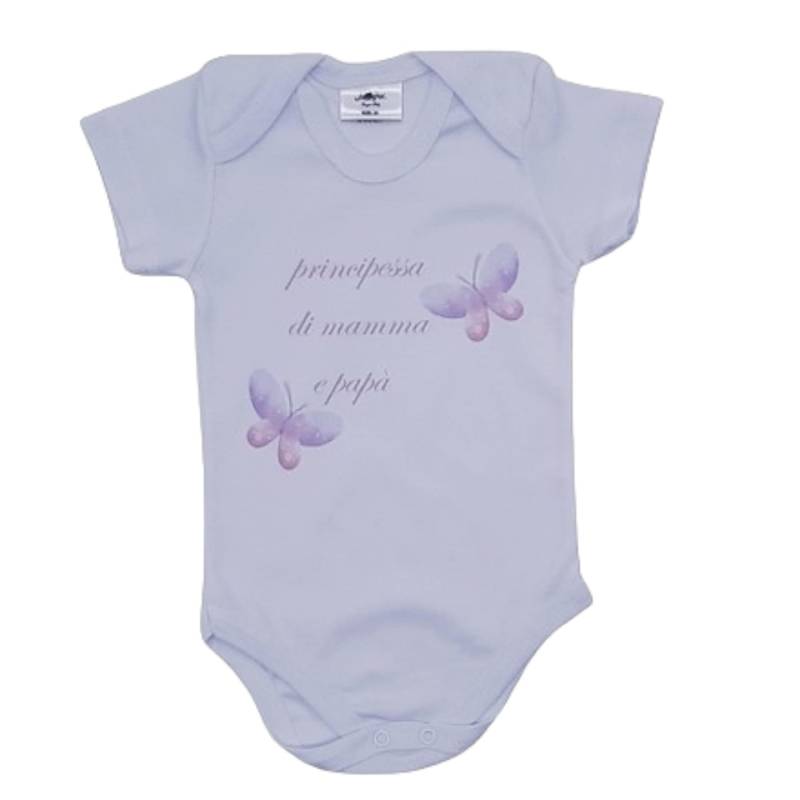 Baby-Baumwoll-Body mit halbem Arm, bedruckt mit rosa Schmetterlingen - 