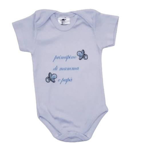 Newborn baby cotton bodysuit half-sleeve printed with light blue dummies - 