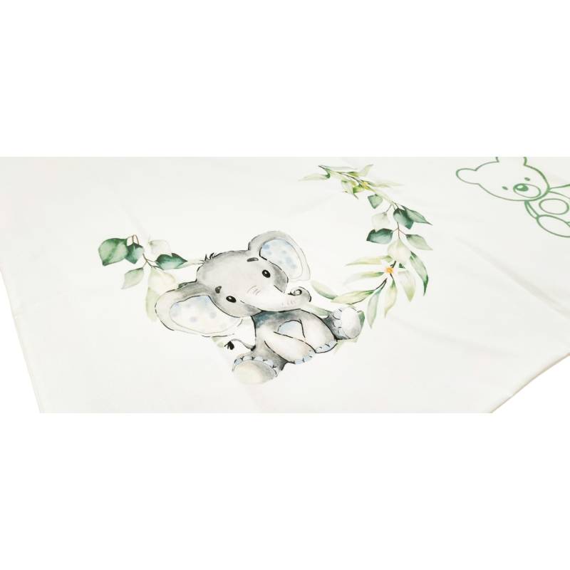 Manta de bebé recém-nascido com fundo branco e desenhos cinzentos e verdes - 