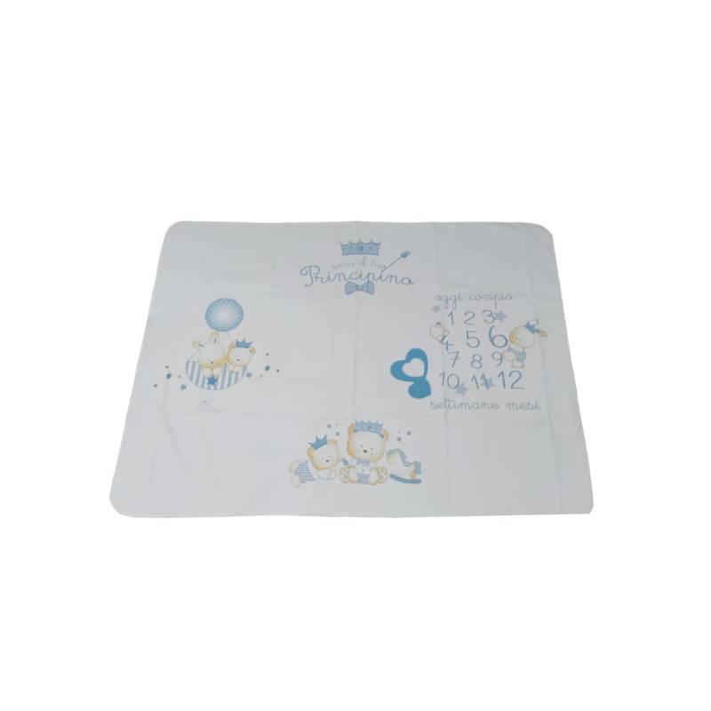 White newborn baby blanket with light blue designs - 