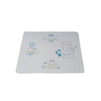 Couverture blanche pour nouveau-né avec des motifs bleu clair - 