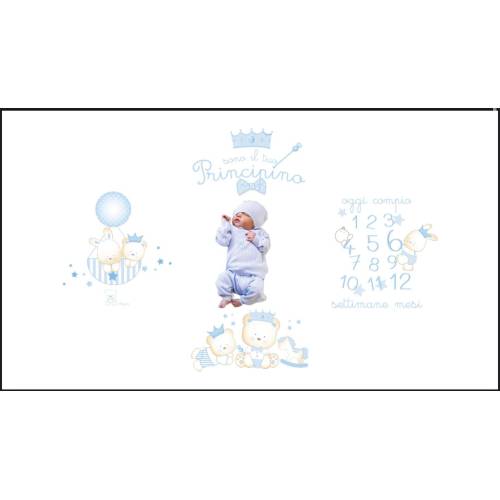 White newborn baby blanket with light blue designs -  2