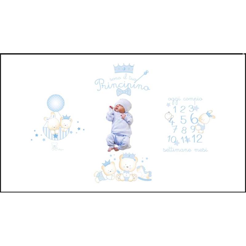 Couverture blanche pour nouveau-né avec des motifs bleu clair - 