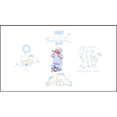Couverture blanche pour nouveau-né avec des motifs bleu clair - 