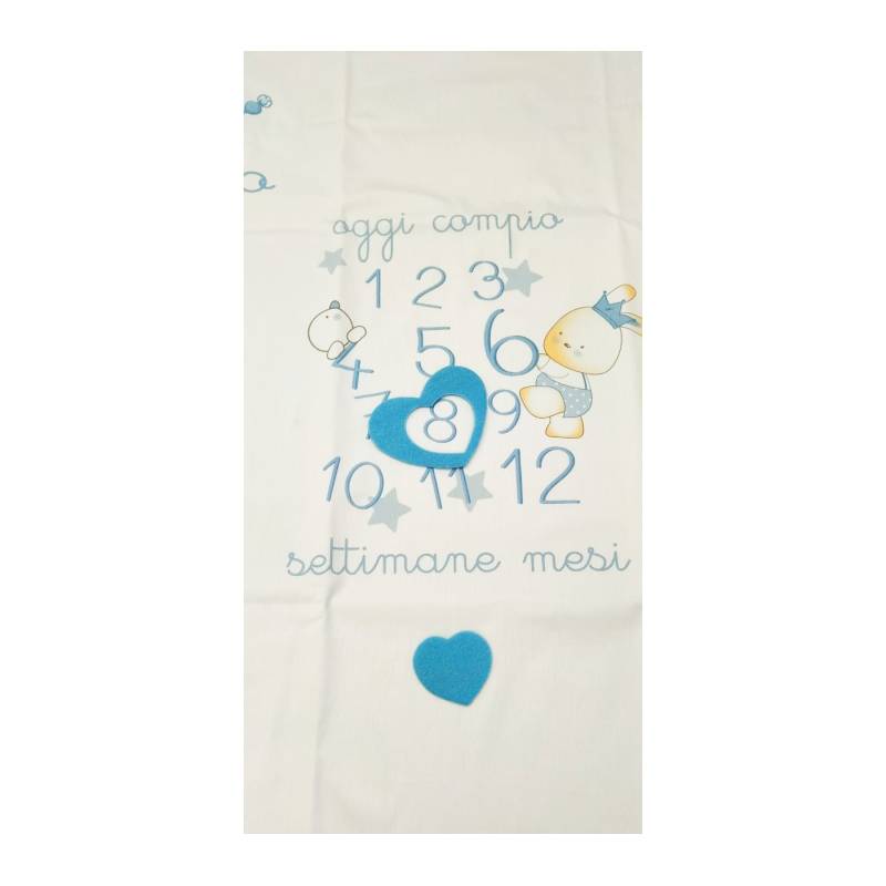 Weiße Neugeborenen-Babydecke mit hellblauen Motiven - 