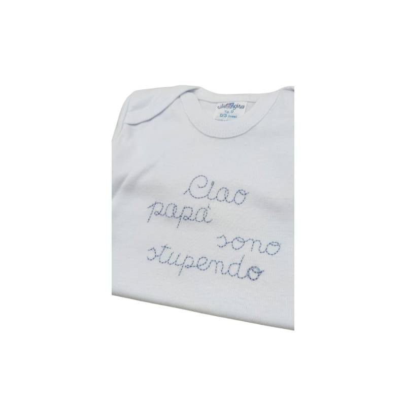Body recién nacido tripac en 100% algodón de color blanco con bordado azul claro - 