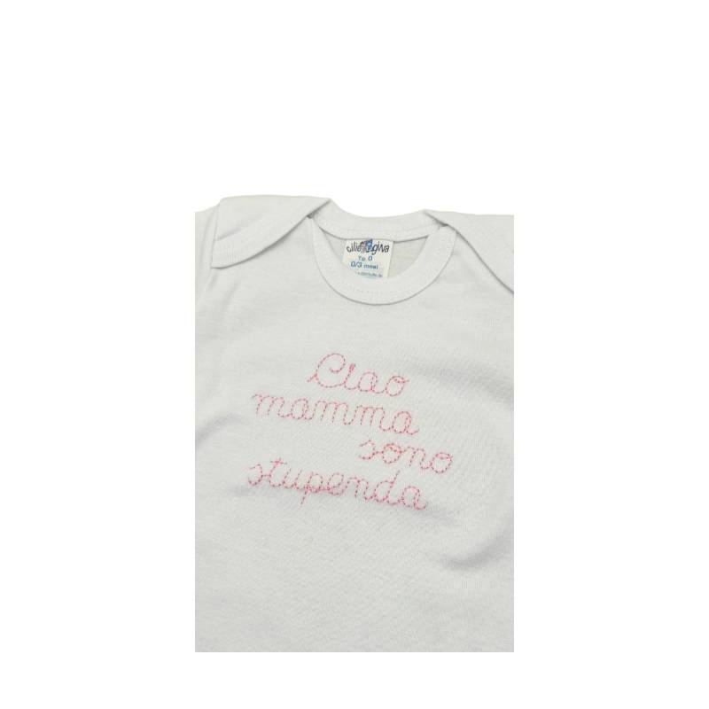 Baby bodysuit tripac in 100% white cottne embroidered pink - 