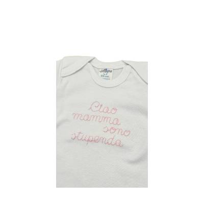 Fato de bebé tripac em 100% algodão branco bordado a rosa - 